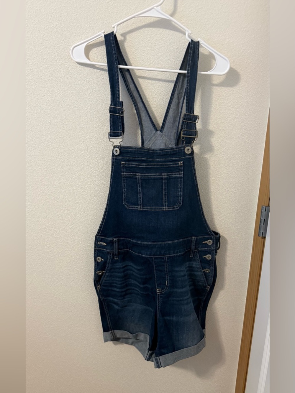 Dark Wash Denim Short Overalls